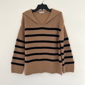 Wat The Brand Womens Striped Sweater Size Small Collared Preppy Fisherman Wool